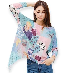 Shana Mesh Top S Artsy Geometric Festival Dopamine Asymmetric‎ Cropped Oversized